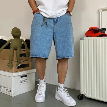 Summer American Fashion Casual Vintage Denim Shorts Korean Streetwear Straight Loose Cargo Pants Harajuku Jeans Men Clothing